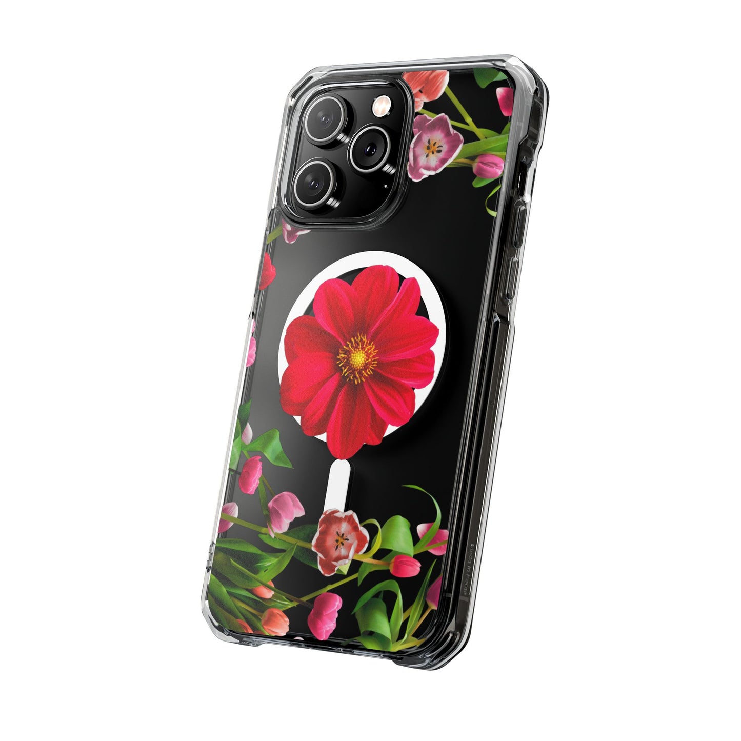 Floral Magnetic Clear Impact Case- Red Flower