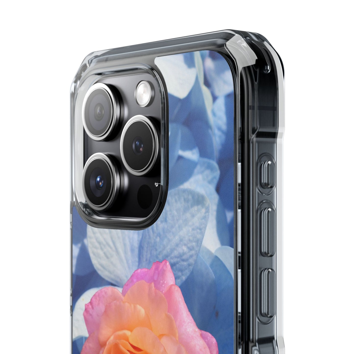 Magnetic Clear Impact Case- Rose on Blue Flowers Background