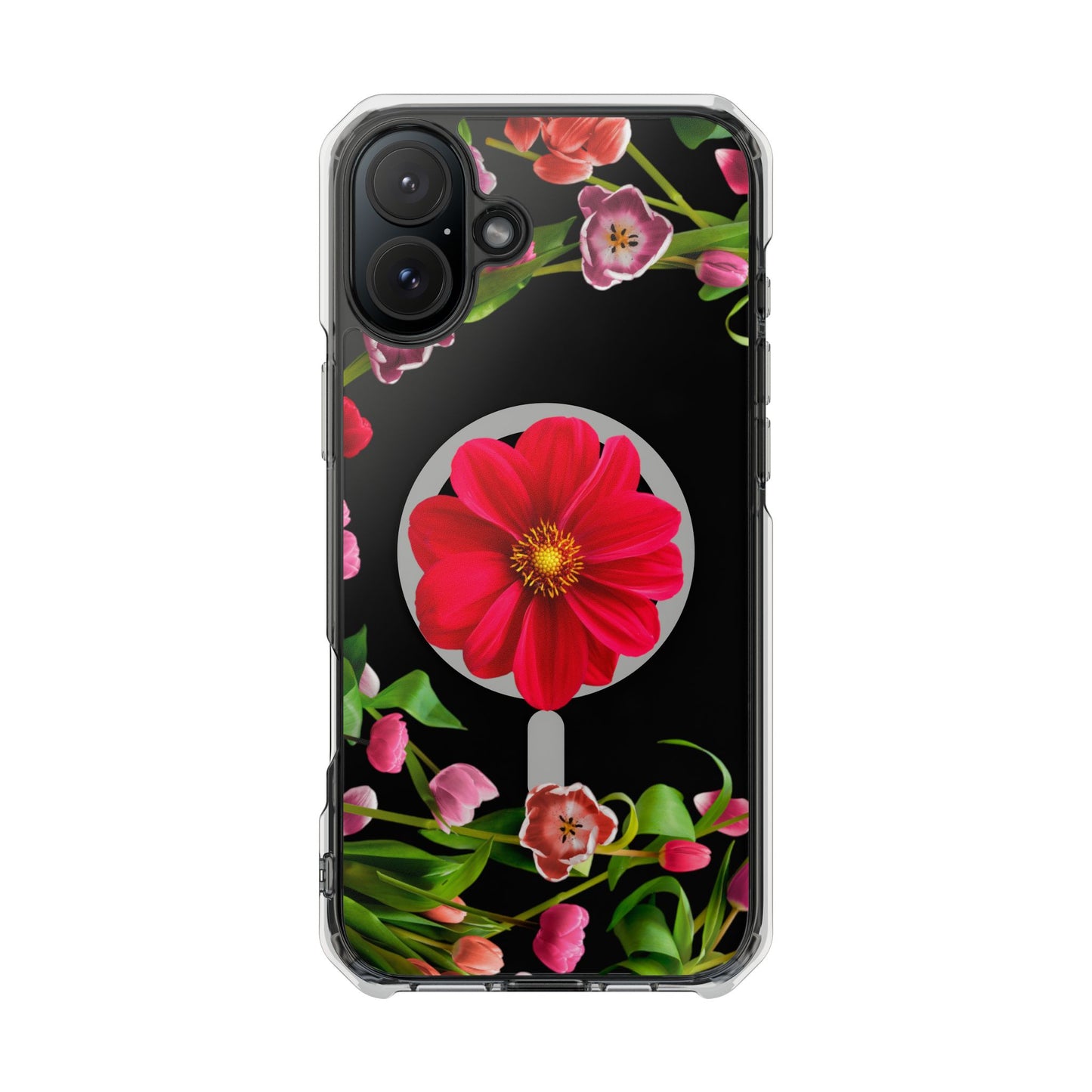 Floral Magnetic Clear Impact Case- Red Flower