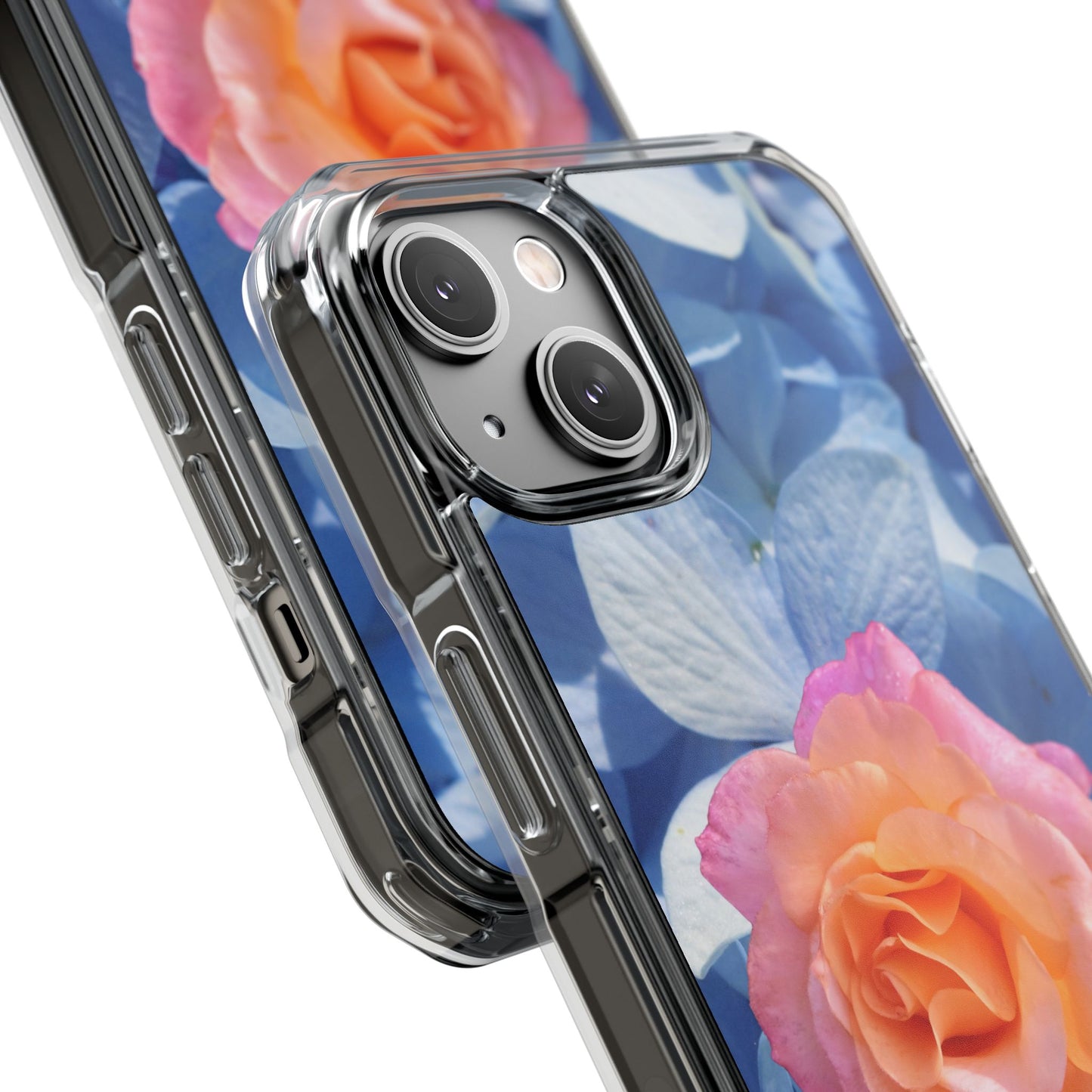 Magnetic Clear Impact Case- Rose on Blue Flowers Background